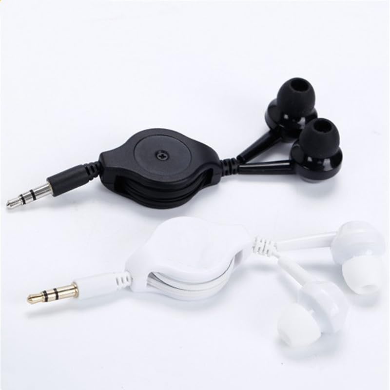 ThtRht 2 Pack Retractable Earbuds Wired Earphone Portable 3.5mm Plug Stereo in-Ear Headphone Wiring Ear Buds for Computer PC Tablet Phone Airplane