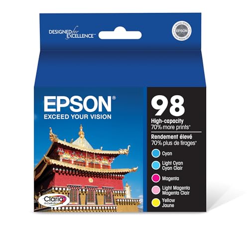 Epson 98 Claria Hi-Definition Ink High Capacity 5 Color Cartridge Combo Pack (T098920) Works with Artisan-700, 710, 725, 730, 800, 810, 835, 837