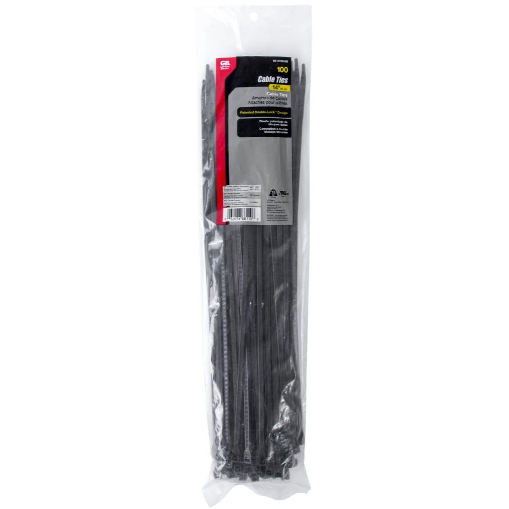 GB Gardner Bender 46-315UVB 14" Black UV Resistant Cable Ties 100 Count