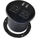 ApexDesk Desktop Power Grommet with Two Power Sockets, Two Quick USB Charging Ports, 6ft Power Cord and Lock Ring (Black)