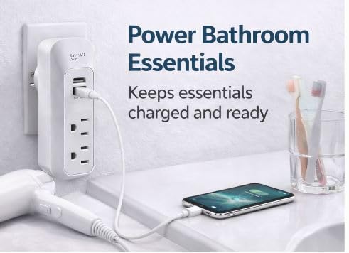 Easylife Tech Wall Outlet Extender with 2 AC Outlets and 2 USB Charging Ports Compact Plug in Power Hub 5V 3.4A USB Charger for Home Office and Travel