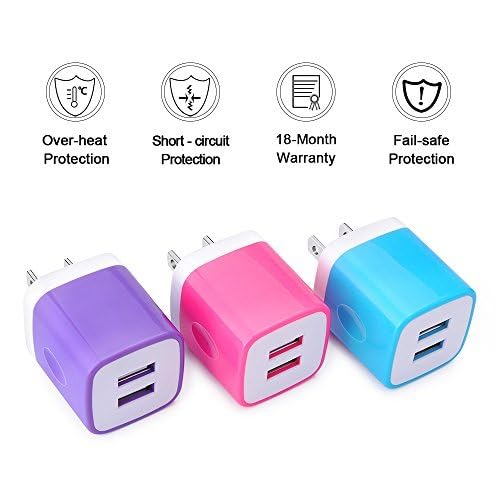 USB Wall Charger, Charging Cube, Sicodo 3Pack Dual Port Charging Block Plug in Cell Phone Charger Box Brick USB Power Adapter for iPhone 17 16 15 14