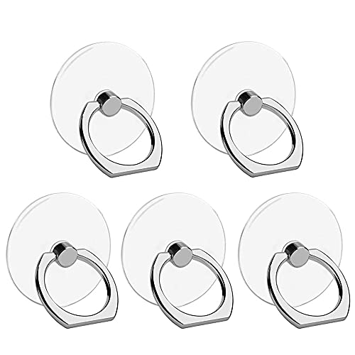 VOVIGGOL Cell Phone Ring Holder Stand 5 Pack, Transparent Phone Ring Holder Finger Kickstand 360° Degree Rotation Clear Phone Ring Grip Compatible