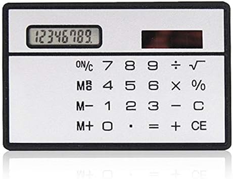 1Pc 8 Digit Silver and Black Ultra Thin Solar Power Calculator with Touch Screen Credit Card Design Portable for Business School Basic Office