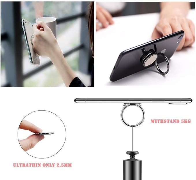 Phone Ring Holder Stand Finger Kickstand 360° Rotation Metal Ring Grip with Magnetic Phone Car Mount Holder Set Compatible with iPhone, Samsung, LG