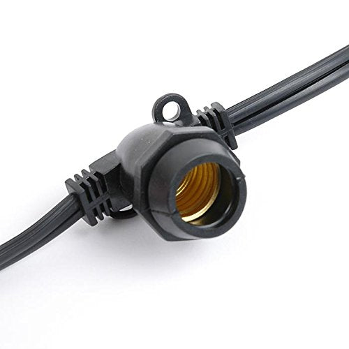Novelty Lights 25 Feet Heavy Duty Light String with 25 in-Line E17 Sockets, Black Wire PVC Commercial Grade Stringer, 12" Spacing, End-to-End