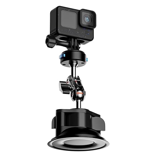 SUREWO Magnetic Suction Cup Camera Mount for Car,Camera Suction Cup Mount with Ball Head Magic Arm Compatible with Go pro Hero 13,12,11,10,9,8,7,6,5