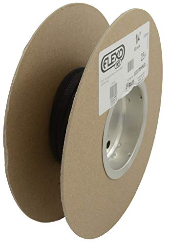 Techflex PTN0.25BK25 Flexo PET Braided Sleeve, 1/4" x 25' L, Black