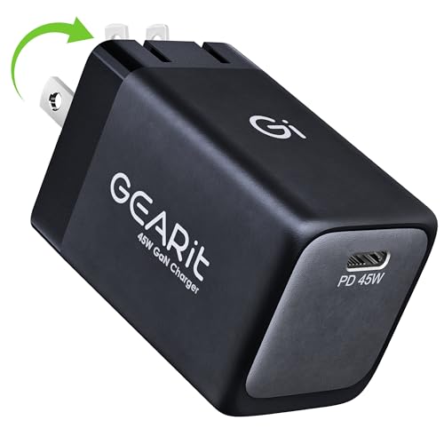 GEARit Compatible with Apple, Samsung, iPhone, iPad | 45W USB C Charger Block | Foldable GaN Wall Charger Box | Fast Charging Wall Plug Power Adapter