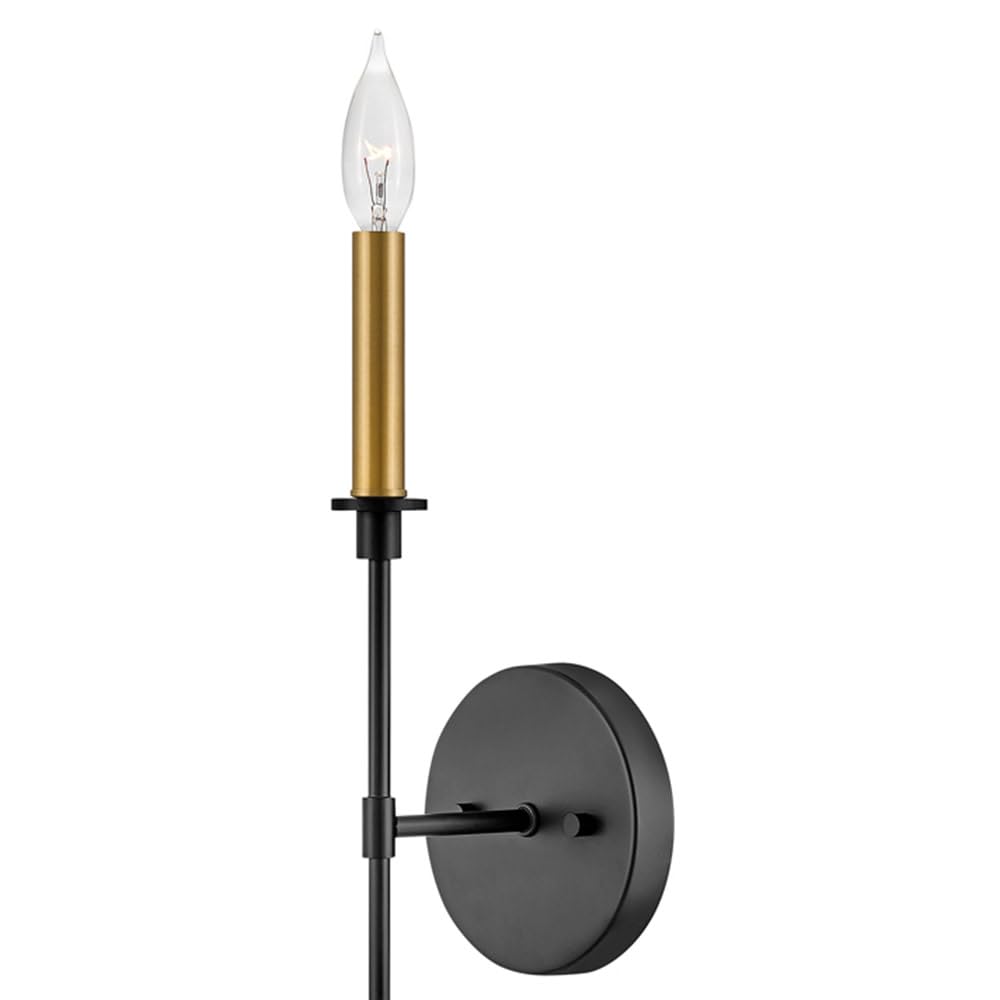 Lark Hux 83070BK Single Light Candle Wall Sconce, Traditional Torch, Slender and Elongating, Black and Lacquered Brass