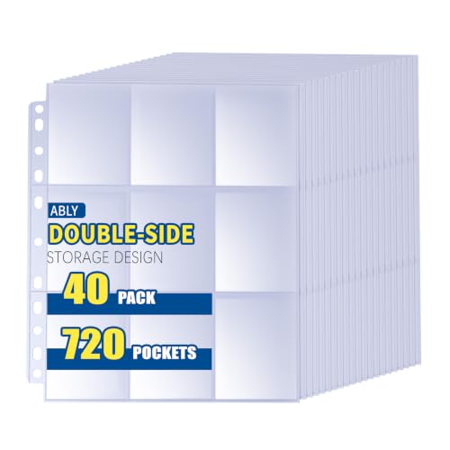 ABLY 720 Pocket Double Sided Card Sleeves, 9-Pocket, for 3 Ring Binder