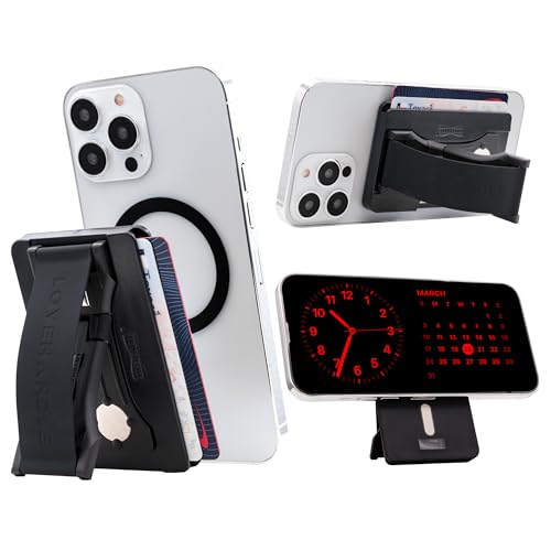 LOVEHANDLE Phone Wallet with Kickstand and Adapter Ring for MagSafe, Phone Card Holder, Wireless Charging Compatible, Wallet Compatible with MagSafe