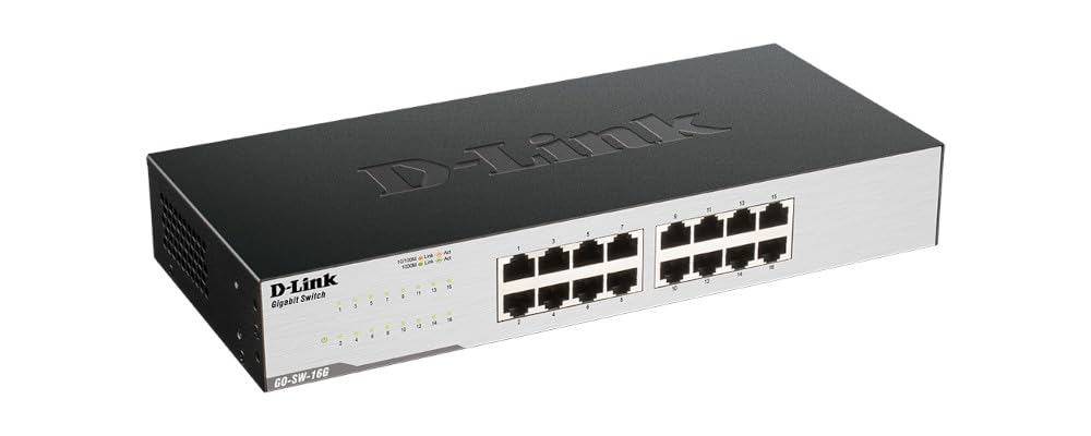 D-Link GO-SW-16G Gigabit Easy Ethernet Gigabit Desktop Switch, Schwarz (Design May Vary)