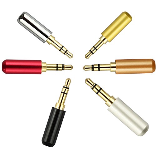 VizGiz 6 Pack Welding 1/8" 3.5mm Plug Audio Solder Male Jack Connector Stereo TRS 3 Pole Metal Earphone Adapter Soldering for DIY Headset Earphone