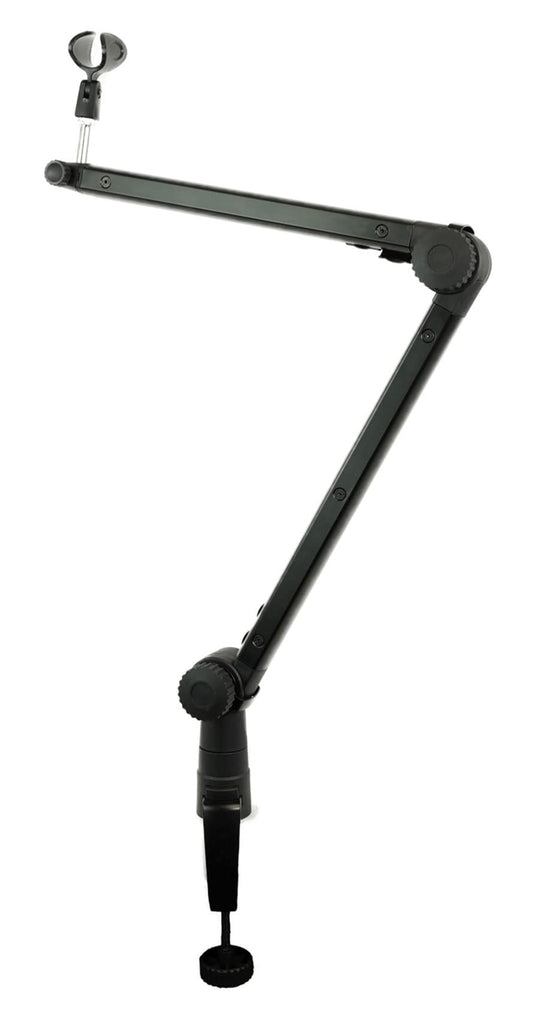 Rockville Rogan Stand Pro Boom Arm Mic Stand, 38" Reach, Aluminum, Dual Mount, Hidden 6.5Ft XLR Cable, Mic Clip Included, Foldable Design, For