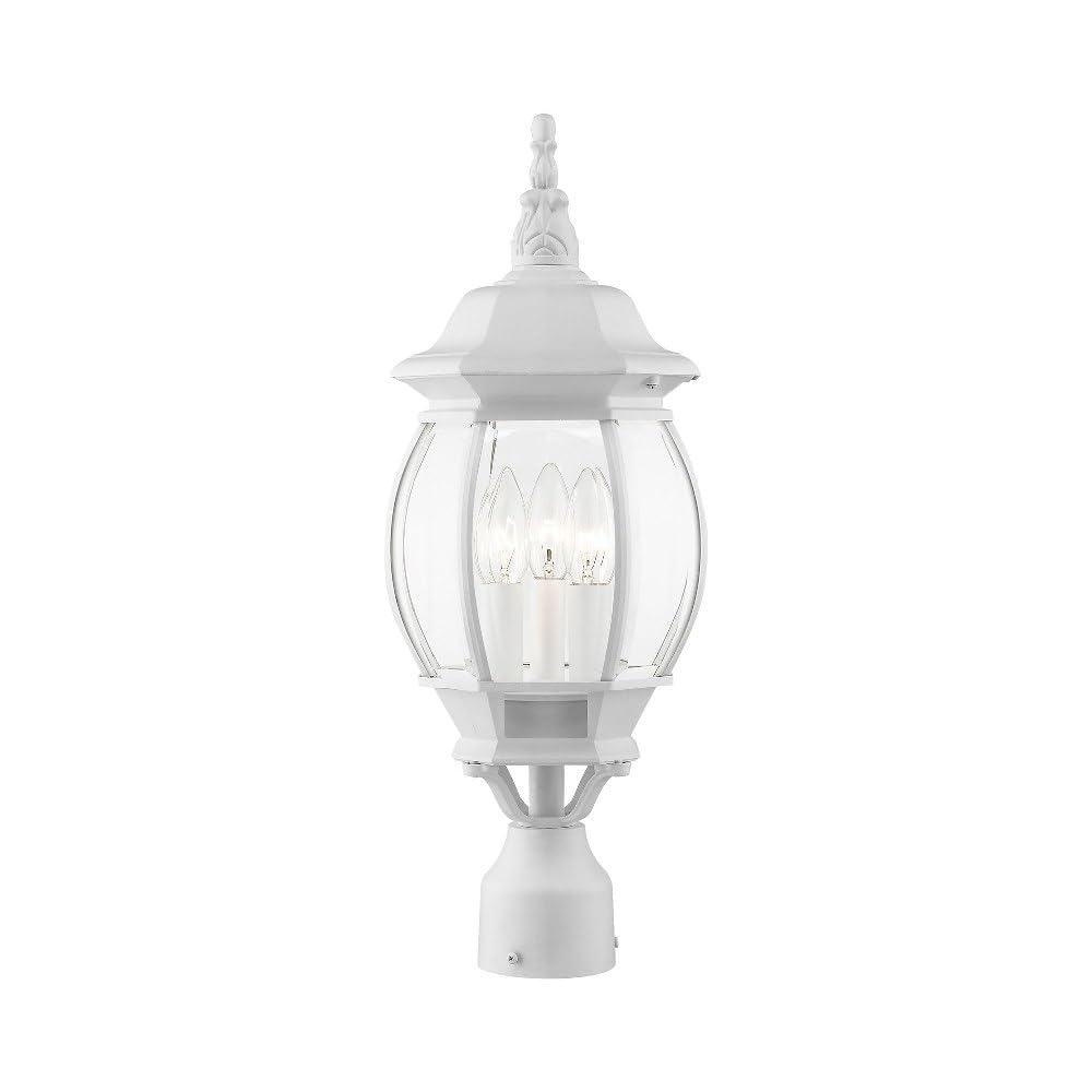 Livex Lighting 7526-14 Frontenac Traditional 3-Light Outdoor Post Top Light with Clear Beveled Glass Shades, 22" x 8" x 22", Black