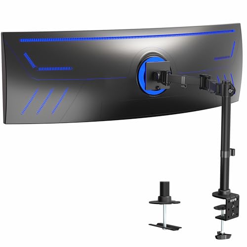 VIVO Single Ultra-Wide Monitor Desk Mount for up to 49 inch Ultrawide Screens, Clamp-on Adjustable Stand Holds 44 lbs, VESA up to 100x100mm, Black