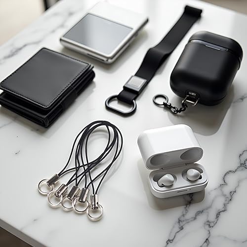 Mozff 20 Pieces Silver Tone Black Lanyard Cell Phone Charm Split Ring Strap, Clasp Lariat Cord Strap For Mobile Cell Phone