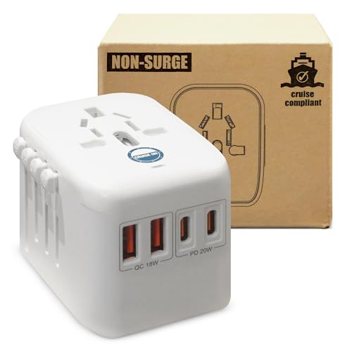 Cruise On Universal Travel Adapter, Cruise Approved (incl Royal Caribbean, Disney, MSC) - International Power Adapter [2 USB-C, 2 USB, AC] World…
