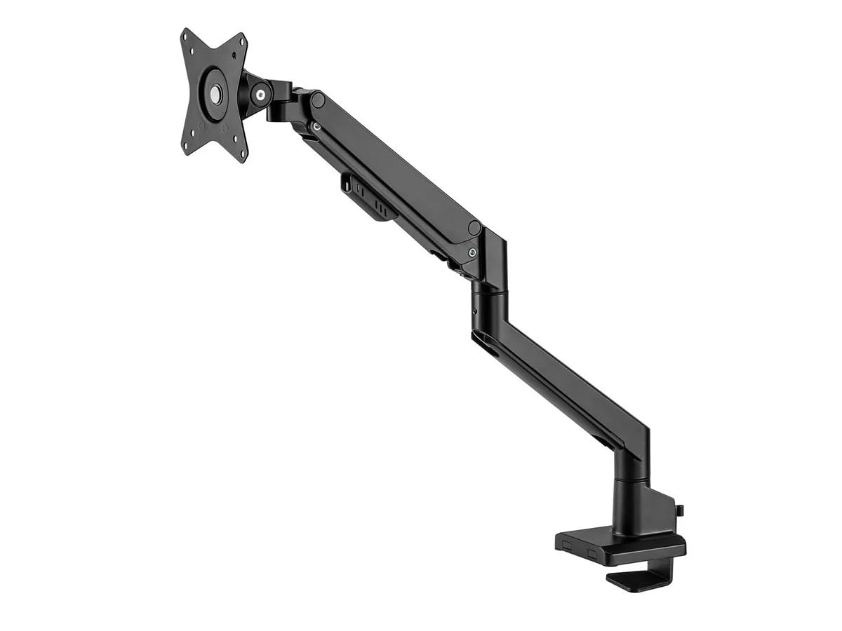 Monoprice Low Profile Single Monitor Gas Spring Desk Mount - Up to 32in/19.8 lbs Screens, Detachable VESA 100x100/75x75 Plate, 180 Degree Wall Stop