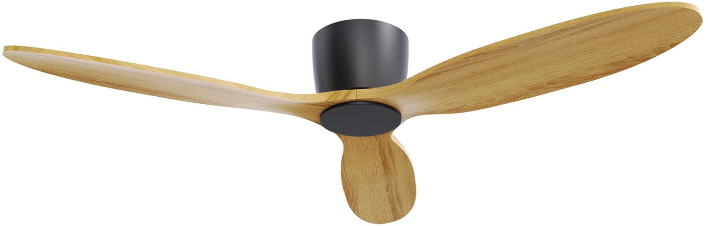OUATER 52 Inch Natural Wood Ceiling Fan No Lights, Flush Mount