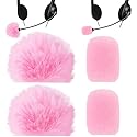 PAGOW 4 Pcs Mini Pink Foam Microphone Windscreens ? Furry Cover, High Density Mic Headset Cover, Lapel Microphone Windscreen for Lavalier Microphones