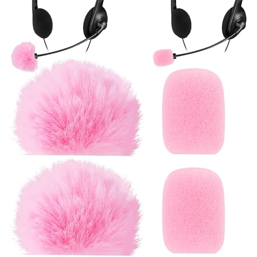 PAGOW 4 Pcs Mini Pink Foam Microphone Windscreens ? Furry Cover, High Density Mic Headset Cover, Lapel Microphone Windscreen for Lavalier Microphones