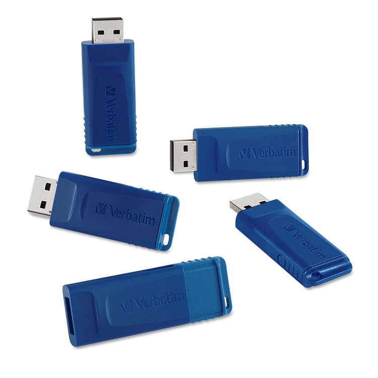 Verbatim 8GB USB 2.0 Flash Drives, 5-Pack, Retractable Capless USB-A, Blue