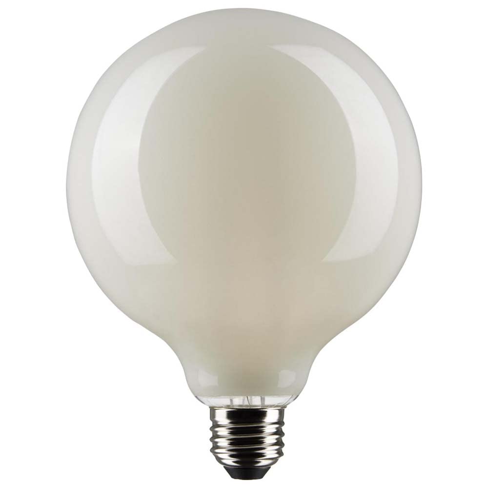 Satco S21260 8-Watt LED Light Bulbs G40 Globe Soft White 3000K 800 Lumen Medium Base E26 White Gloss Finish Dimmable Wet Location 120V - 6 Pack