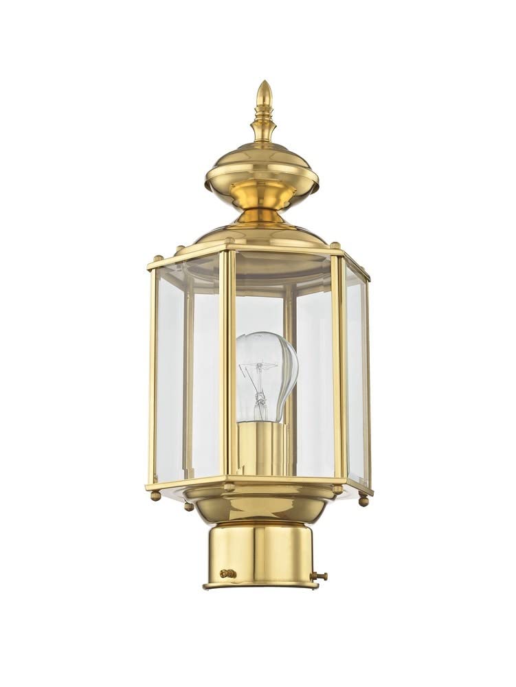 Livex Lighting Lantern 2117-02 Outdoor Post with Clear Beveled Glass Shades, Polished Brass