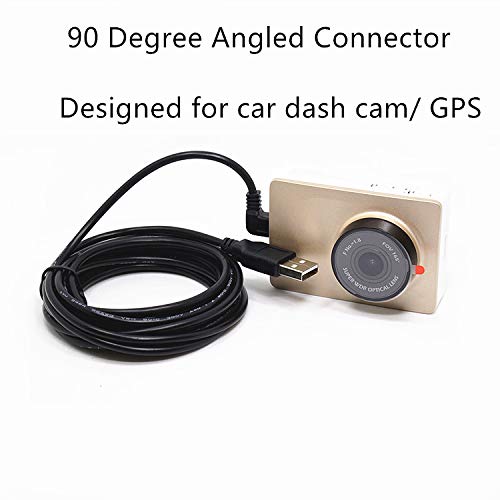 LARRITS Extra Long 15FT USB 2.0 A to Micro B USB Cable 90 Degree Right Angle Charge Cord with 5pc Wiring Clips for Car Dash Cam GPS Navigation DVR