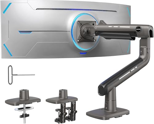 HUANUO TitanLift Heavy Duty Monitor Arm for Screens up to 49", Holds 44 lbs, Aluminum Ultrawide Screen Monitor Mount, Fully Adjustable Single Gaming