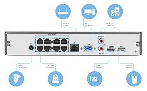Amcrest (16CH 720p/1080p/3MP/4MP/5MP/6MP/8MP/4K) Network Video Recorder, 16CH (8-Port PoE) NVR - Supports up to 16 x 4K IP Cameras, HDD Not Included
