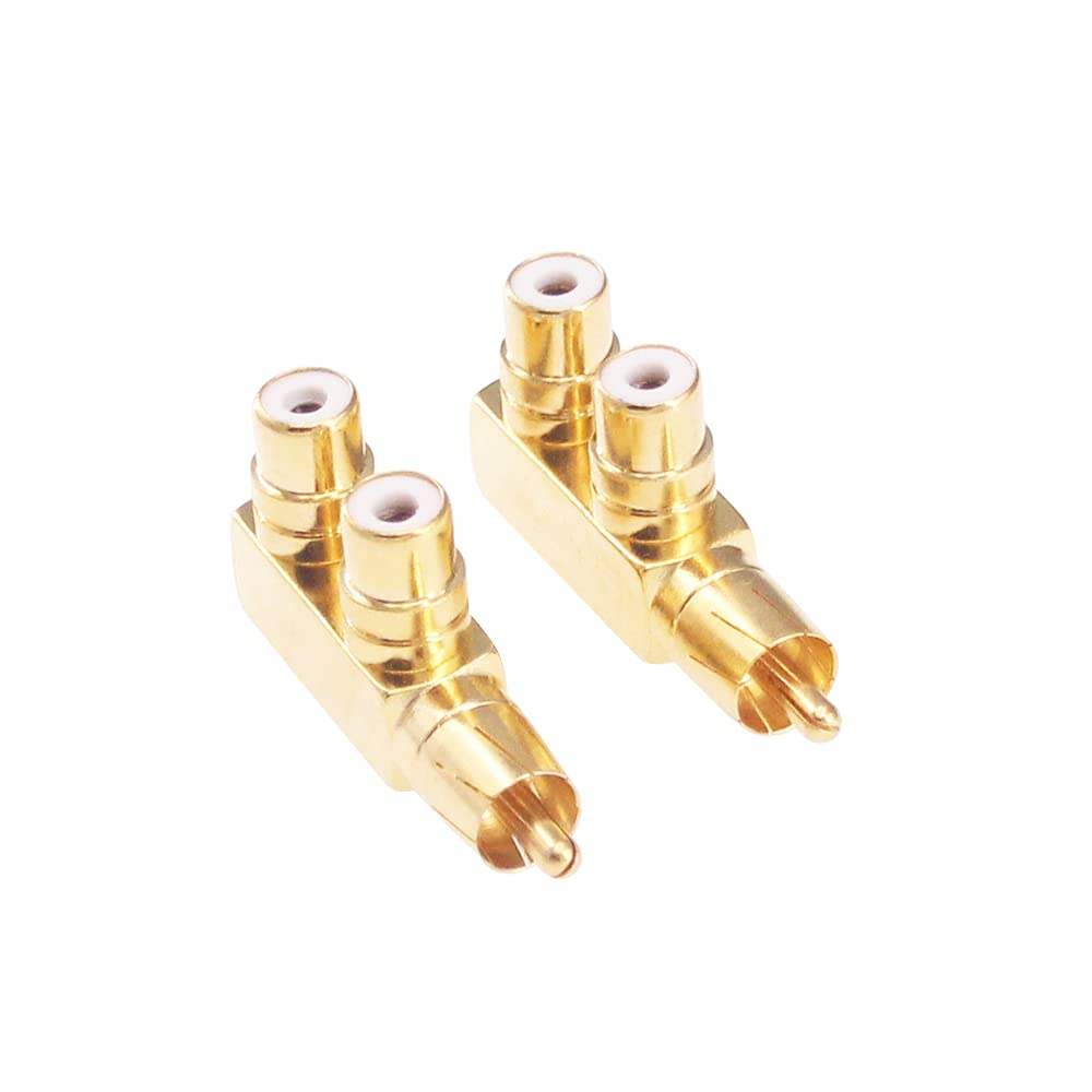 RFaha 2pcs RCA Male to Dual RCA Female Connector Adapter AV Splitter for Audio Video(F91-2)