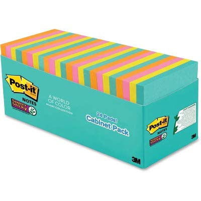 Post-it Super Sticky Notes, 3 x 3 in, Supernova Neons, 24 Pads