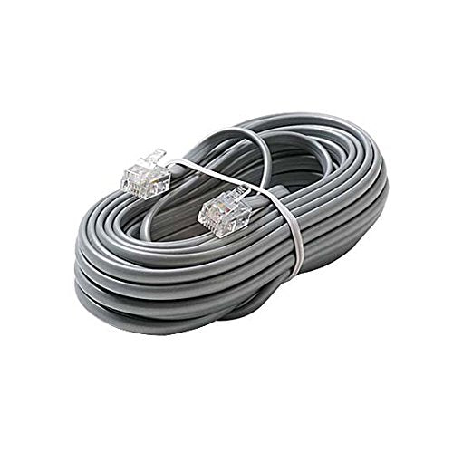 7' FT Telephone Line Cord Cable 6 Conductor 6P6C Wire Silver Satin Flat Ultra Flexible Modular Line Plug Connectors Each End 6P6C RJ12 Phone Connect