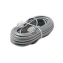 7' FT Telephone Line Cord Cable 6 Conductor 6P6C Wire Silver Satin Flat Ultra Flexible Modular Line Plug Connectors Each End 6P6C RJ12 Phone Connect