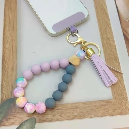 Sndperiexam 1 PC Colorful Cute Phone Lanyard Silicone Beaded Phone Wrist Strap Cute Elastic Hands-Free Cell Phone Wristlet Chain Bracelet