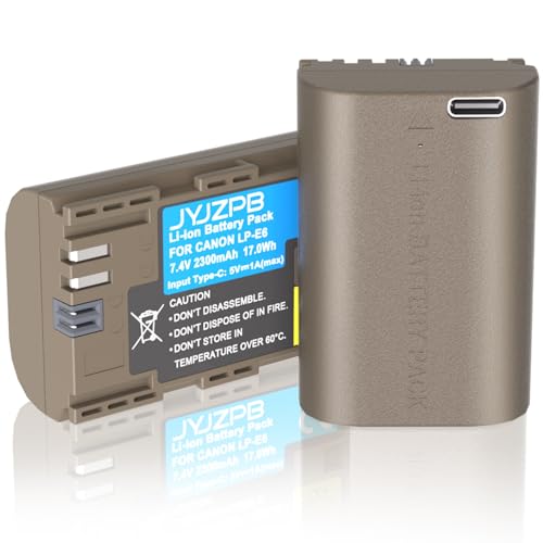 JYJZPB LP-E6N LP-E6 Replacement Battery with Type-C Port Compatible for Canon 60D, 70D, 80D, 90D, EOS 5D Mark II/III/IV, EOS 5DS, 5DS, 6D, 7D, 7D Mark