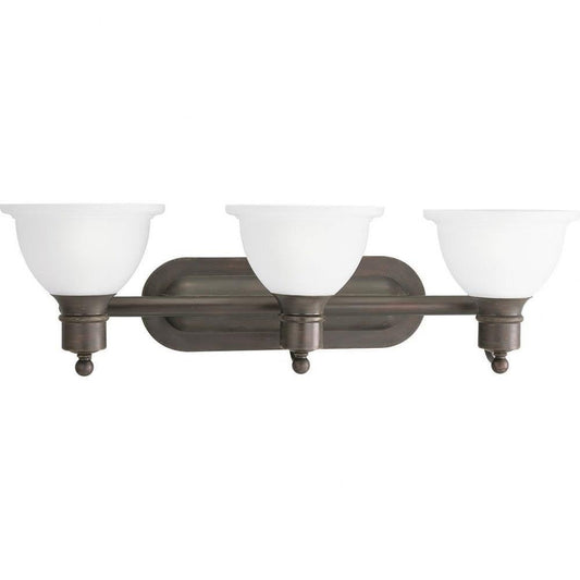 Progress Lighting P3163-20 3-Light Wall Bracket with White Etched Glass, Antique Bronze