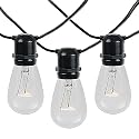 Novelty Lights 100 Feet, 50 in-Line E26 Sockets, S14 String Light Set with Clear Incandescent Bulbs, Heavy Duty Black Wire Patio Lights, Weather
