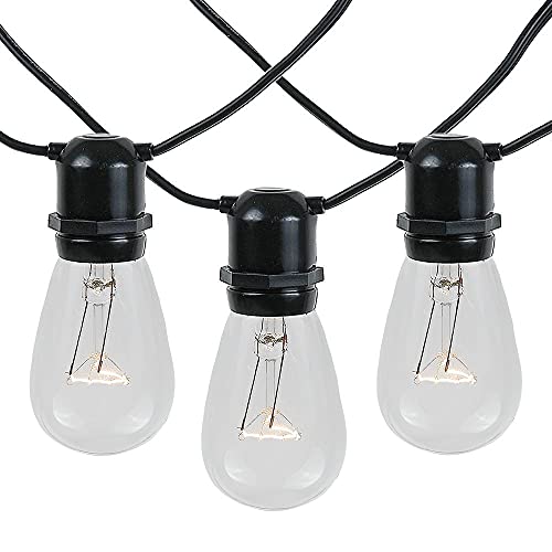 Novelty Lights 100 Feet, 50 in-Line E26 Sockets, S14 String Light Set with Clear Incandescent Bulbs, Heavy Duty Black Wire Patio Lights, Weather