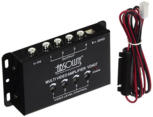 Absolute USA VD-407 1 in 4 Out Car Signal Amplifier Video Booster with One Inputs/Four Outputs Amplifies Video Signal to Maintain Picture Quality in Multi-Monitor Systems