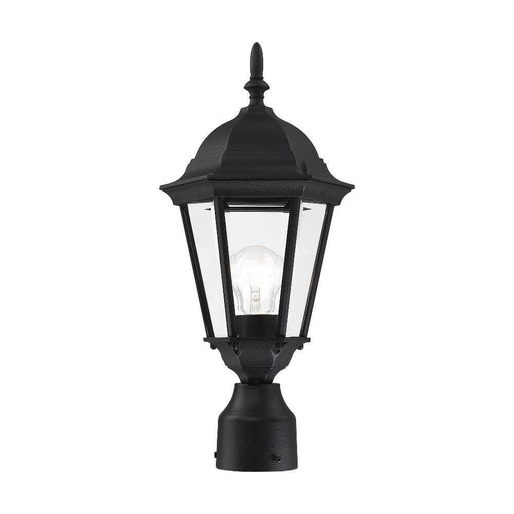 Livex Lighting 7558-14 Outdoor Post Top Light with Clear Beveled Glass Shades, 18" x 8", Black