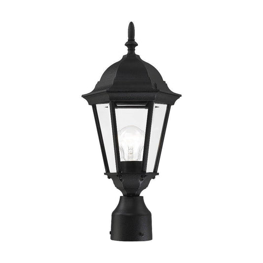Livex Lighting 7558-14 Outdoor Post Top Light with Clear Beveled Glass Shades, 18" x 8", Black