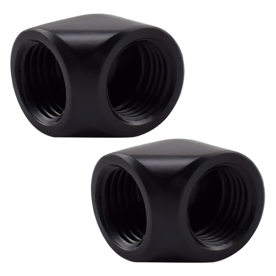 MARRTEUM G1/4" Female to Female 90 Degree Elbow Adapter Extender Connector Fittings for Computer Water Cooling System, Black, 2 Pack