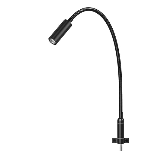 Agese Wall Mounted Reading Light Touch Switch Dimmable LED 3W Warm White 3000K AC Adaptor (Black)