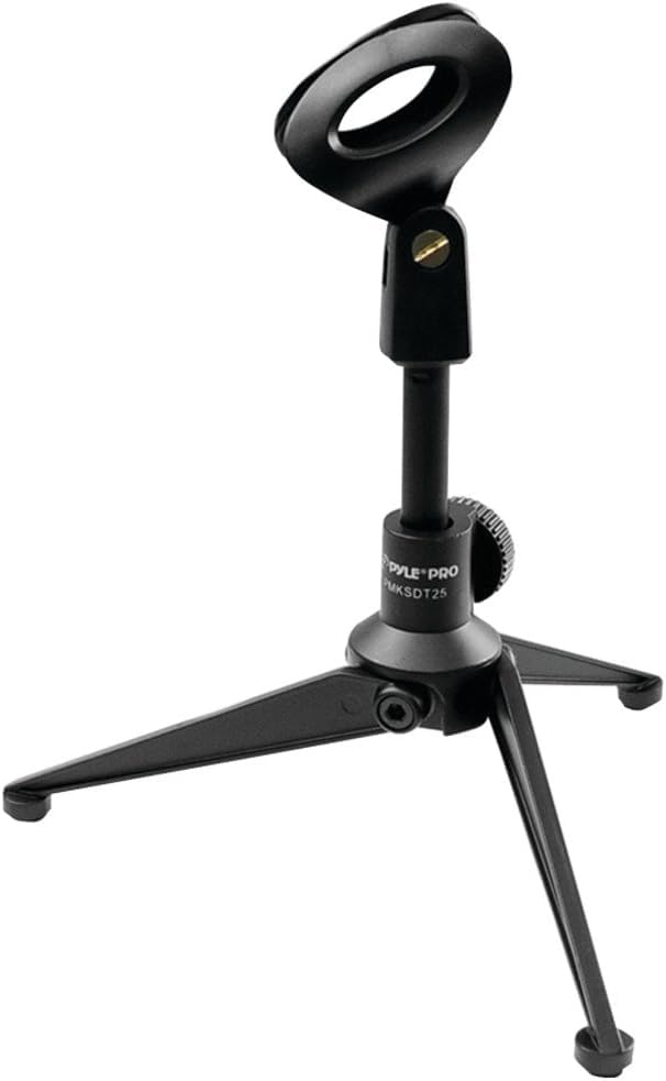 Pyle Desktop Microphone Stand - Heavy Duty Die-Cast Metal Tripod - Adjustable height 4.7” to 8.7” H, Heavy Duty Clutch Supports up to 5 Lbs. - Ideal