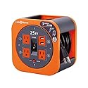 Link2Home Cord Reel 25 ft. Extension Cord 4 Power Outlets, 2 USB Ports, 2.4A Fast Charge - 16 AWG SJT Cable.