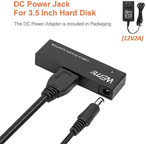 WEme USB 3.0 to SATA Converter Adapter for 2.5 3.5 Inch Hard Drive Disk SSD HDD, Power Adapter and USB 3.0 Cable Included